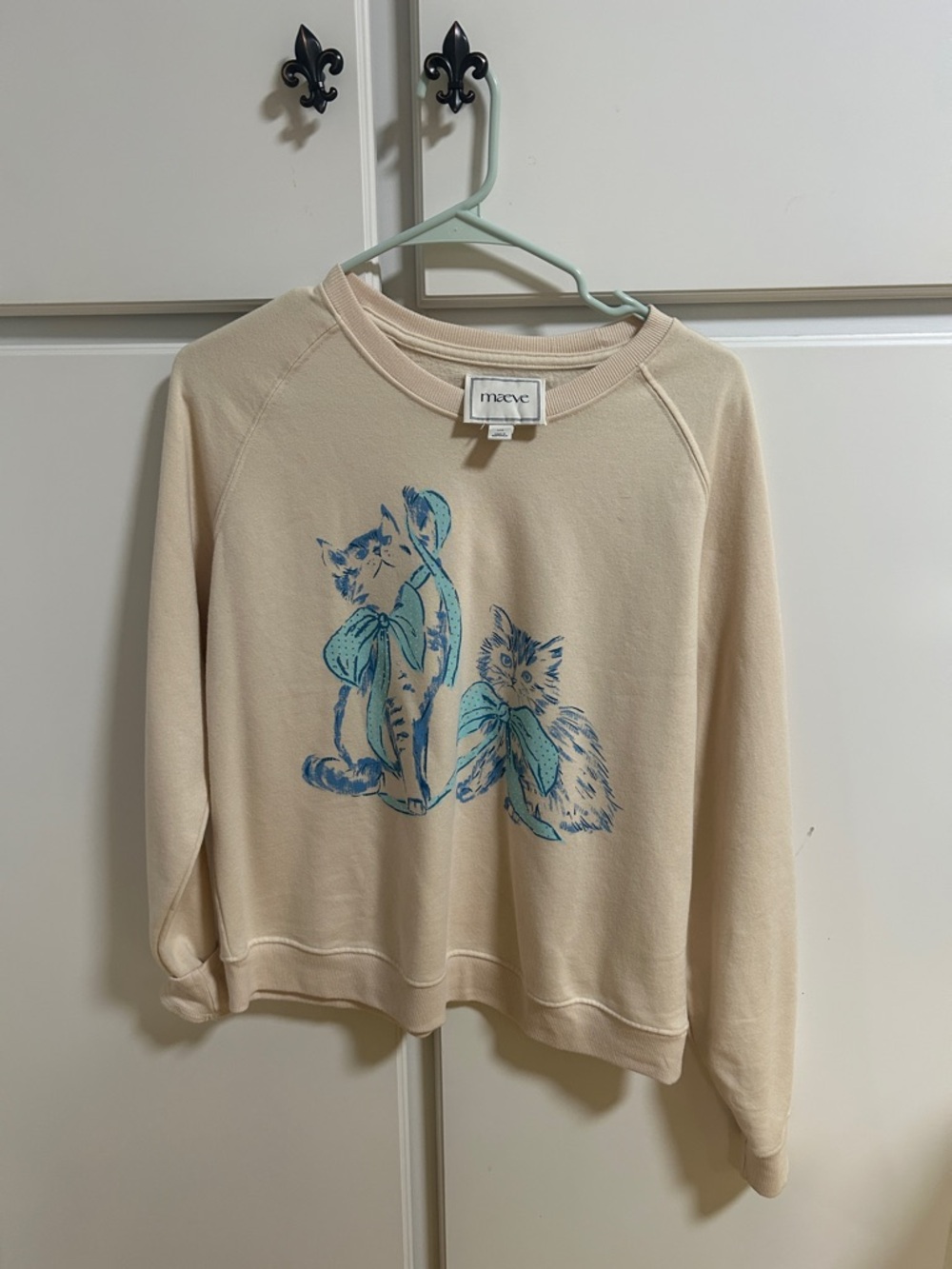 Maeve Cream Sweatshirt with Blue Cat Print